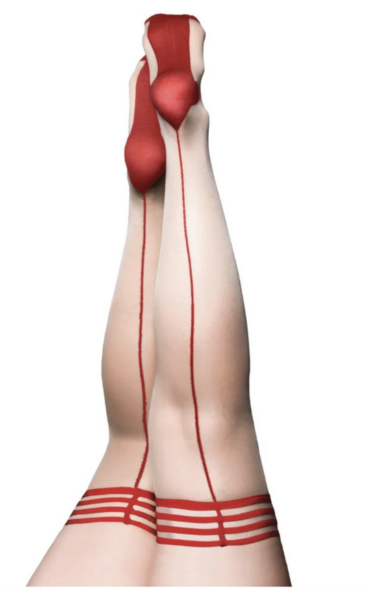 Whitney: Red Back Seam Thigh Highs- Classy With A Little Sassy. Petite to Plus Size